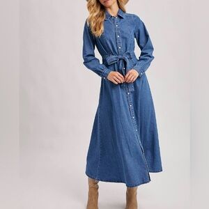 Bluivy Blue Long Sleeve Denim Dress